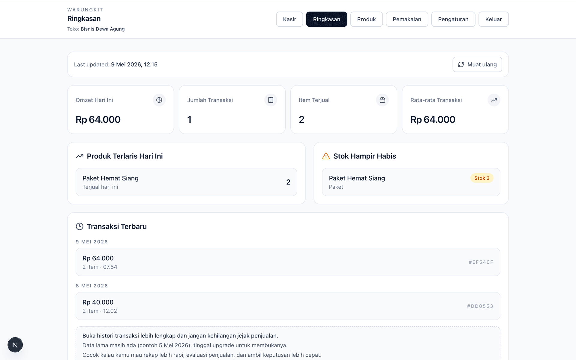 Preview Ringkasan WarungKit